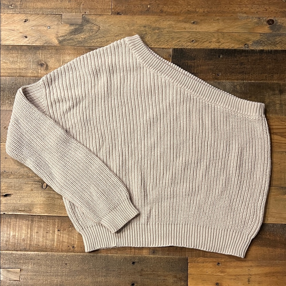 Mustard Seed Off-the-Shoulder Beige Sweater